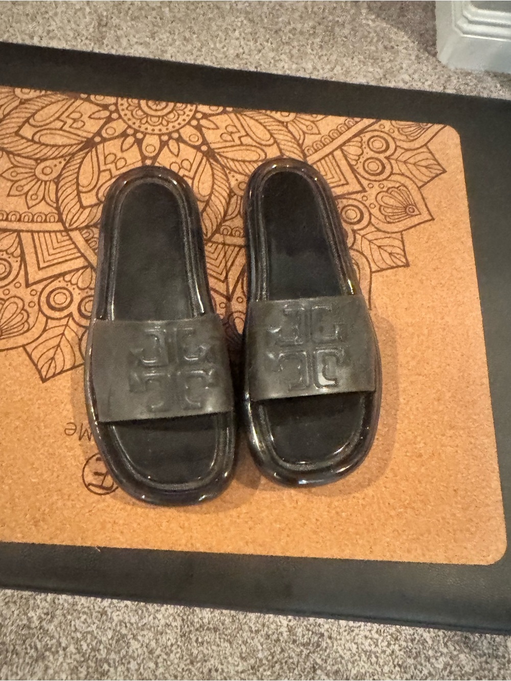 Tory Burch jelly bubble Black Slide Sandals with Embossed Logo